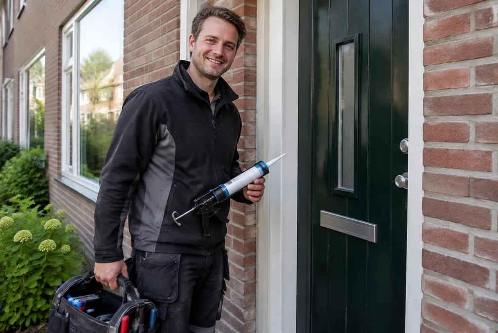 Vakman van Kitbedrijf Den Dolder bij de voordeur van een woning